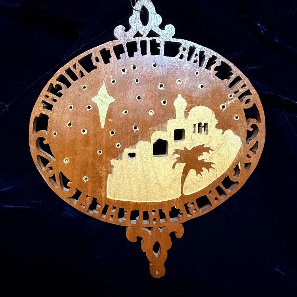 Vintage Wooden Holiday Ornament with Star Design‎